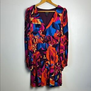 Adrianna Papell Women Size 4 Colorful Floral Women's Midi Dress Long‎ Sleeve